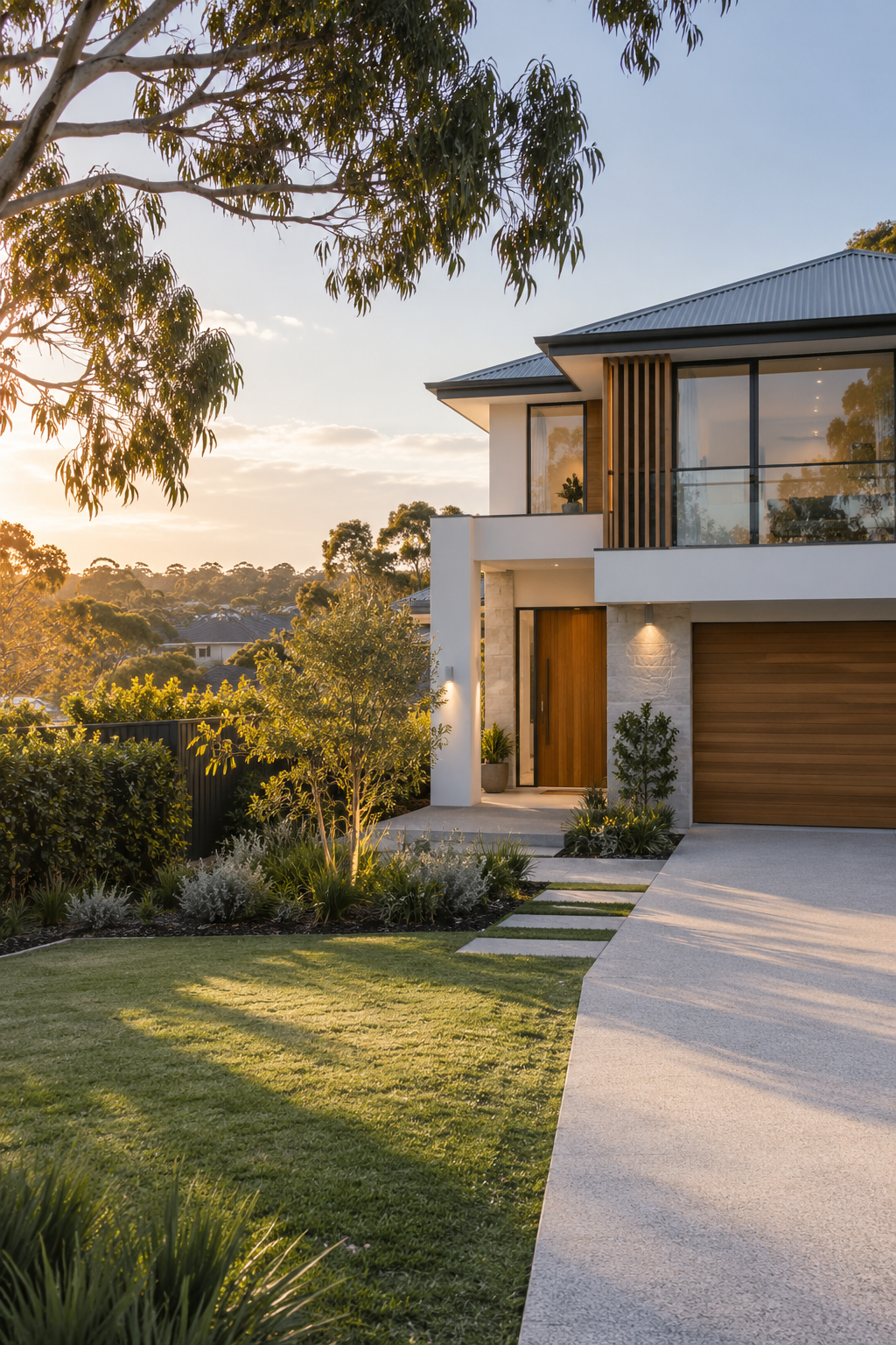 Contemporary Australian family home in warm afternoon light